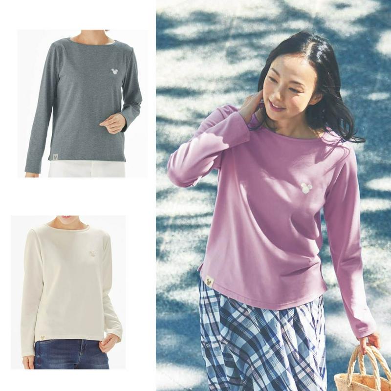 【おうちディズニー】ボートネック長袖Ｔシャツ「ミッキーモチーフ」（ディズニー）