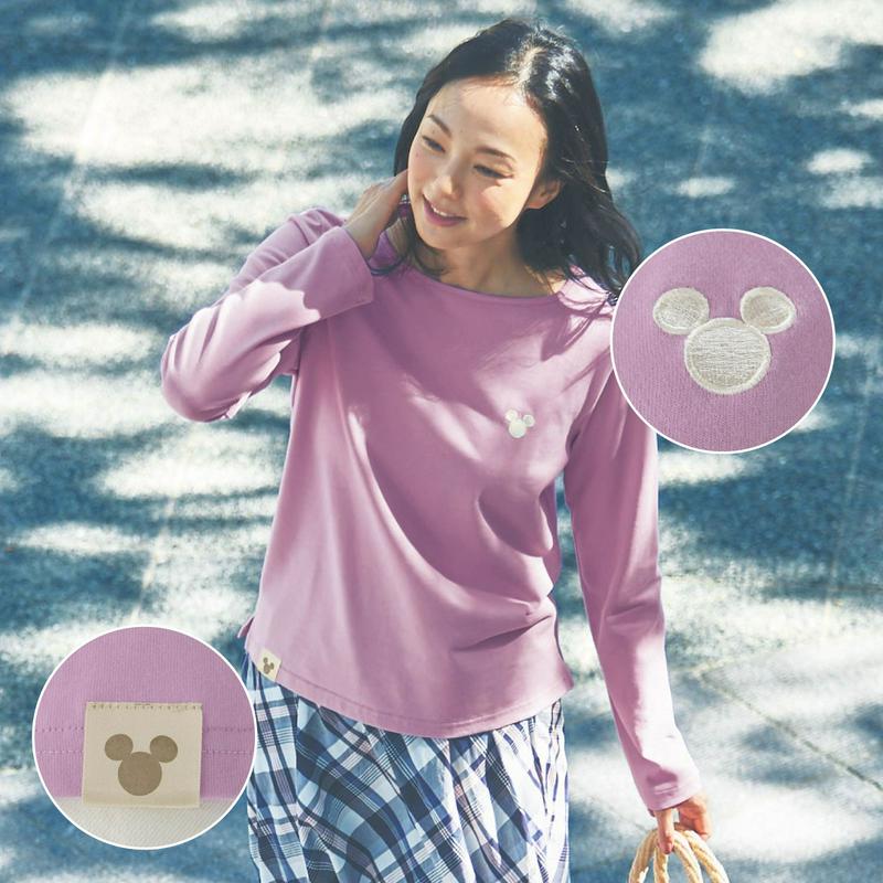 【おうちディズニー】ボートネック長袖Ｔシャツ「ミッキーモチーフ」（ディズニー）