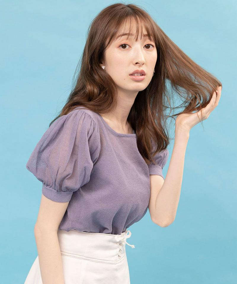 リネン混シースルーボリュームスリーブニット