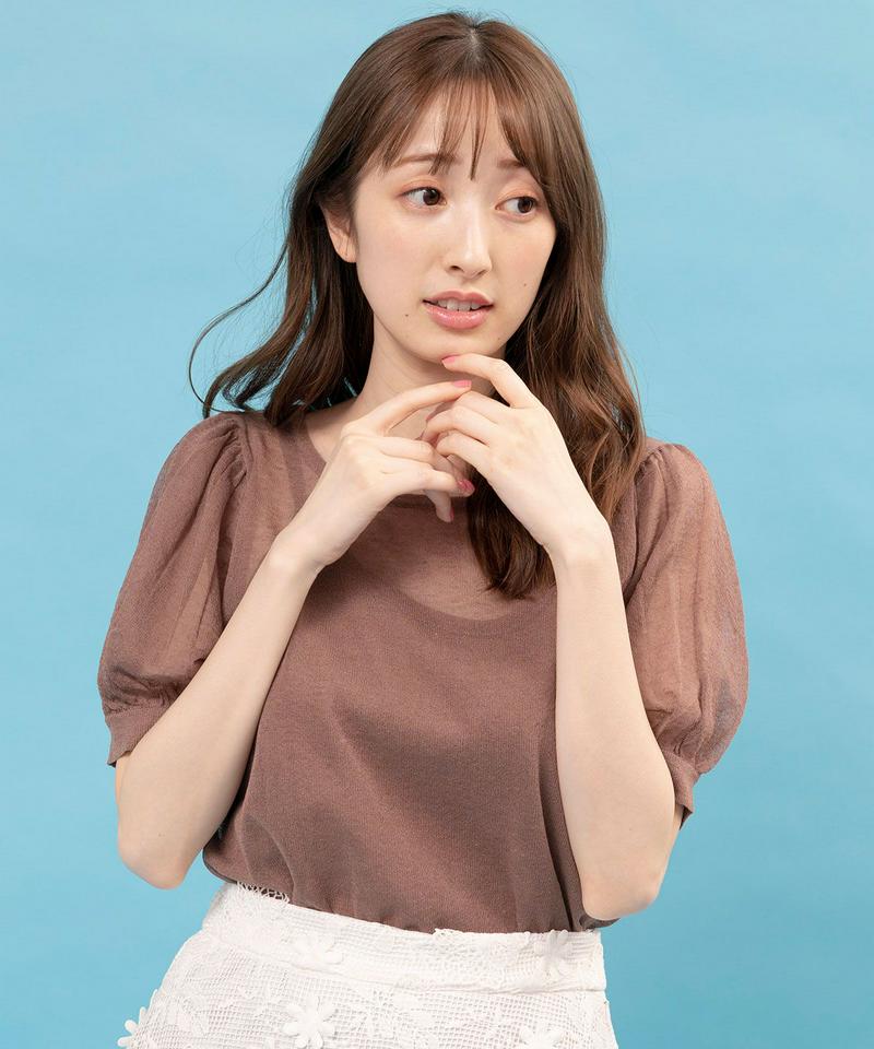 リネン混シースルーボリュームスリーブニット