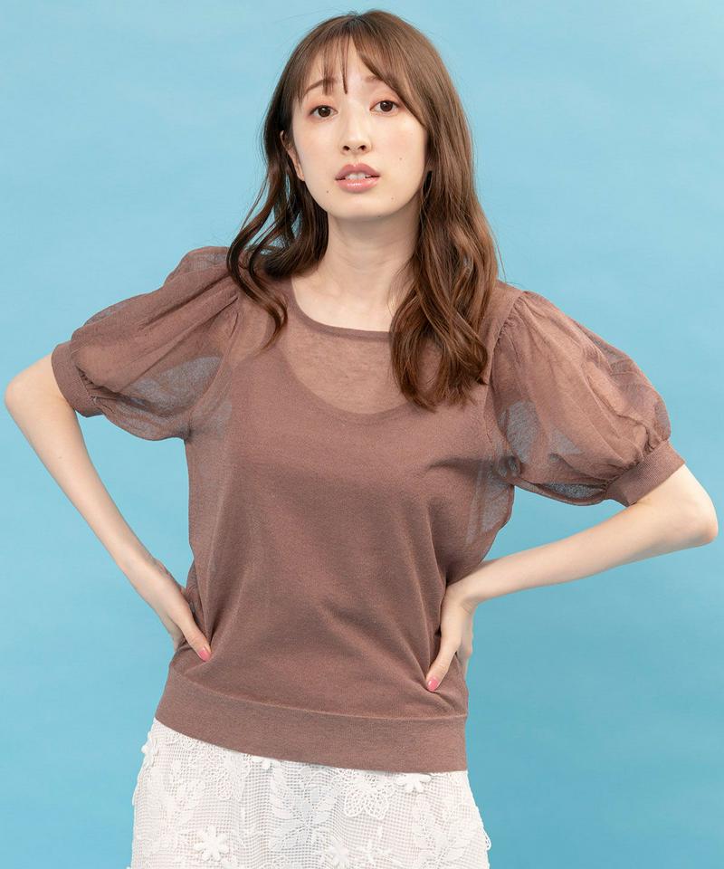 リネン混シースルーボリュームスリーブニット