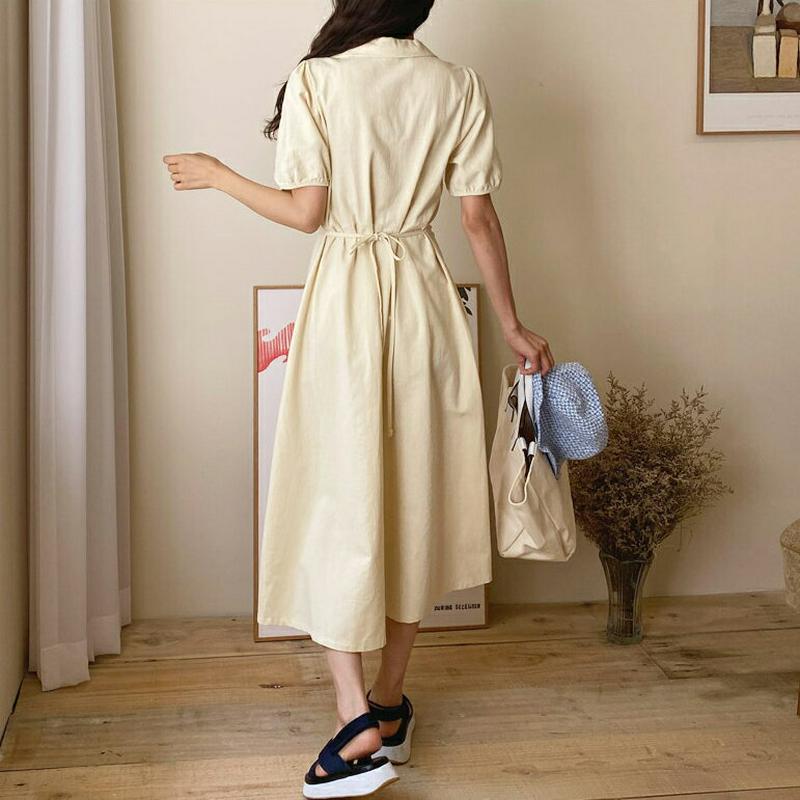 開襟ボタンワンピース・全2色・t59754 レディース【ops】【ワンピース ロング ロングワンピース 半袖 ハーフスリーブ 開