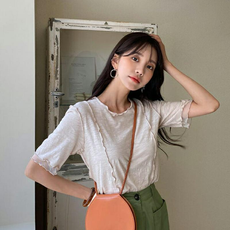 シアーヘムウェーブTシャツ・全4色・t59773 レディース【tops】【トップス Tシャツ 半袖 ハーフスリーブ シアー 透け