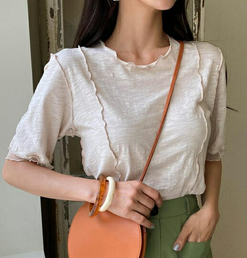 シアーヘムウェーブTシャツ・全4色・t59773 レディース【tops】【トップス Tシャツ 半袖 ハーフスリーブ シアー 透け