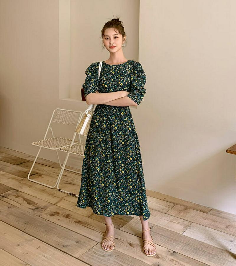 バックスリットフローラルワンピース・全2色・b59752 レディース【ops】【ワンピース ロング ロングワンピース 半袖 ハー