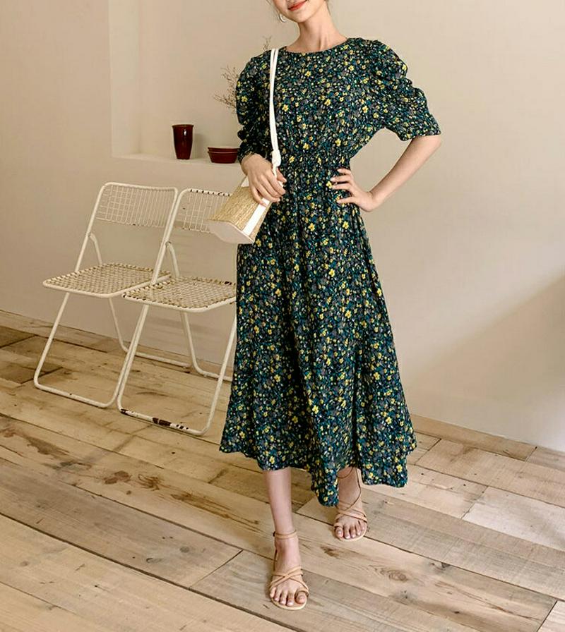 バックスリットフローラルワンピース・全2色・b59752 レディース【ops】【ワンピース ロング ロングワンピース 半袖 ハー