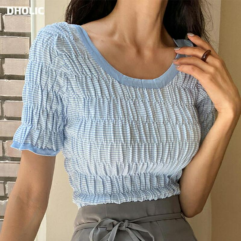 Uネックリンクルボーダーニット・全4色・b59762 レディース【tops】【トップス ニット ニットトップス 半袖　ハーフスリ