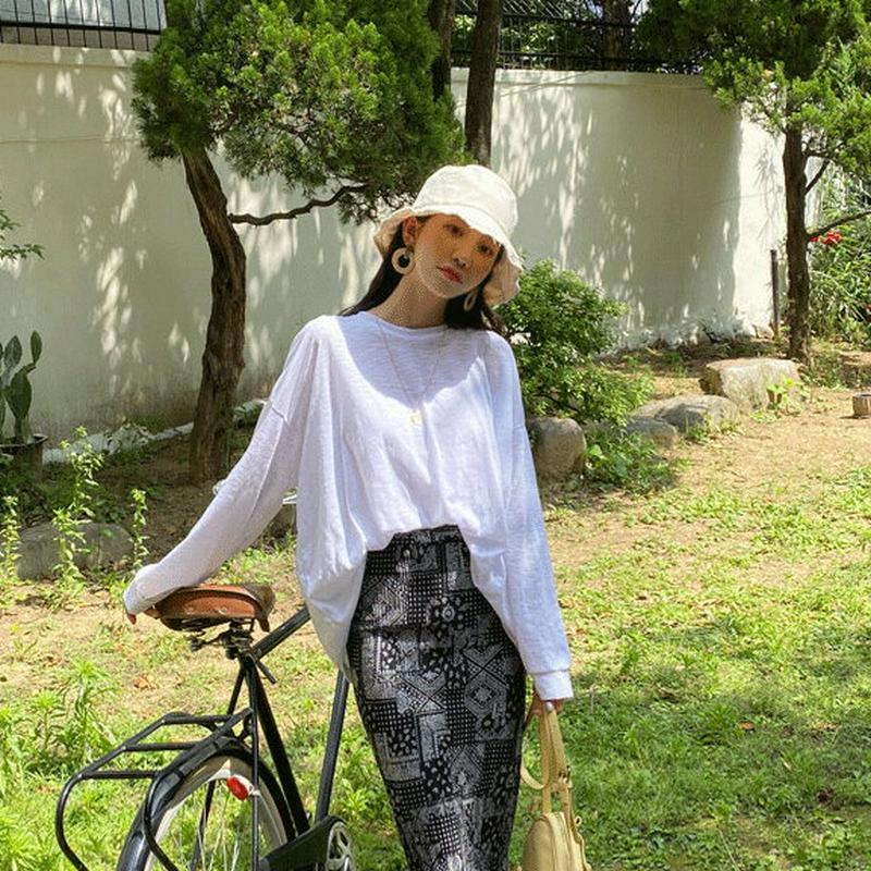 ラウンドネックTシャツ・全4色・59770 レディース【tops】【トップス Tシャツ 長袖 ロンT ラウンドネック 単色 無地