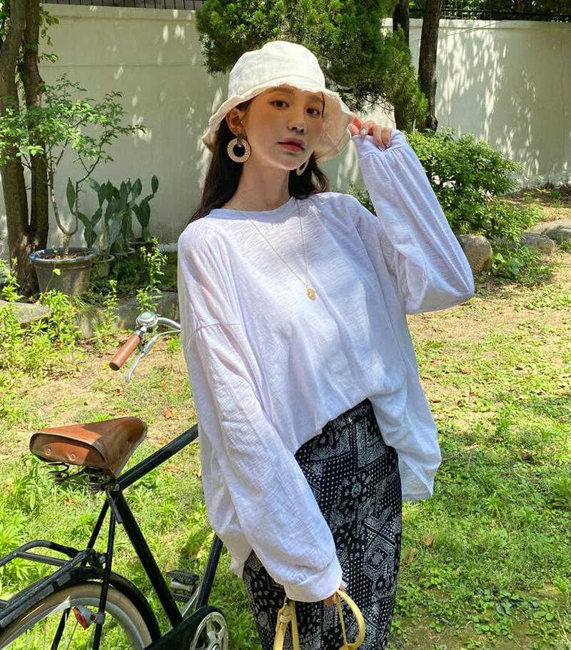 ラウンドネックTシャツ・全4色・59770 レディース【tops】【トップス Tシャツ 長袖 ロンT ラウンドネック 単色 無地