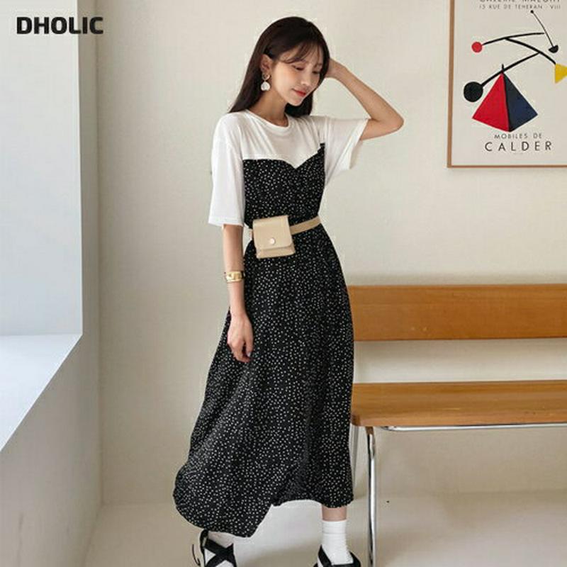 ドットコントラストワンピース・全2色・b59753 レディース【ops】【ワンピース ロング ロングワンピース ドット 柄 半袖