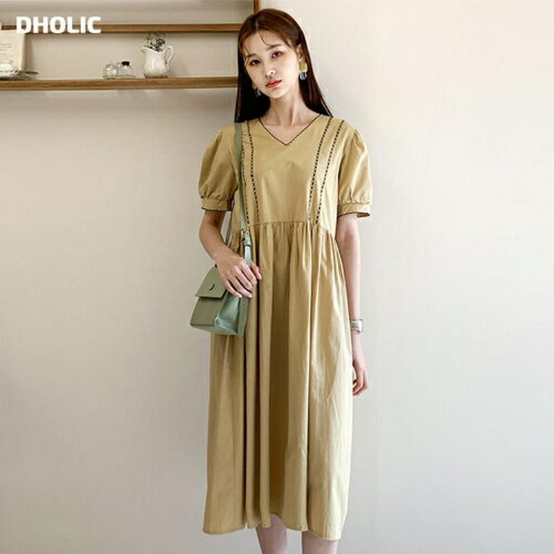 刺繍Vネックワンピース・全3色・b59829 レディース【ops】【ワンピース ミディ丈 ミディワンピース 半袖 ハーフスリーブ