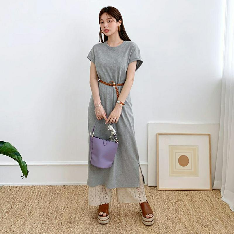 ショートスリーブスリットワンピース・全3色・b62549 レディース【ops】【ワンピース ロング ロングワンピース ショートス