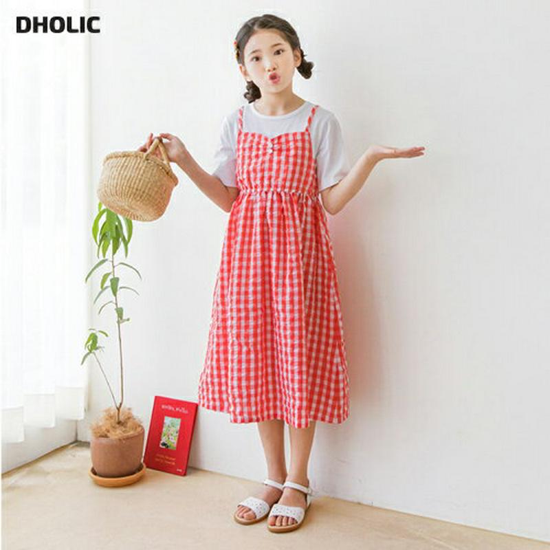 Tシャツレイヤードチェック柄ワンピース・p002525 キッズ【3~8才】【ops】【ワンピース ミディ丈 ミディワンピース レ