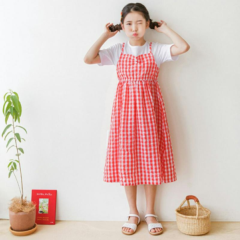 Tシャツレイヤードチェック柄ワンピース・p002525 キッズ【3~8才】【ops】【ワンピース ミディ丈 ミディワンピース レ