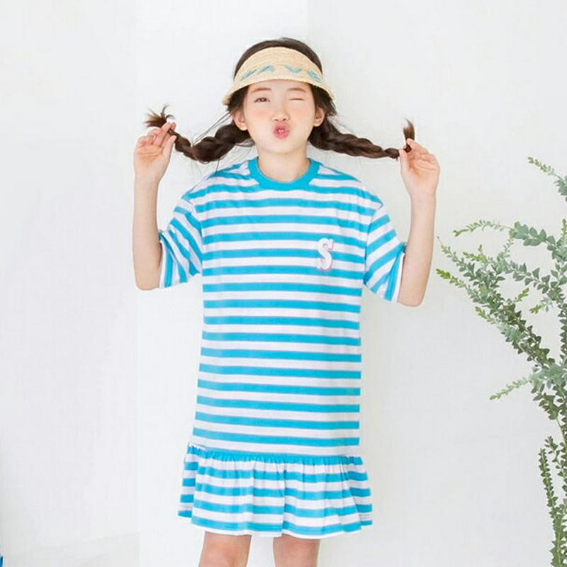 Sロゴフレアヘムボーダーワンピース・p002539 キッズ【3~8才】【ops】【ワンピース ミディ丈 ミディワンピース ボーダ