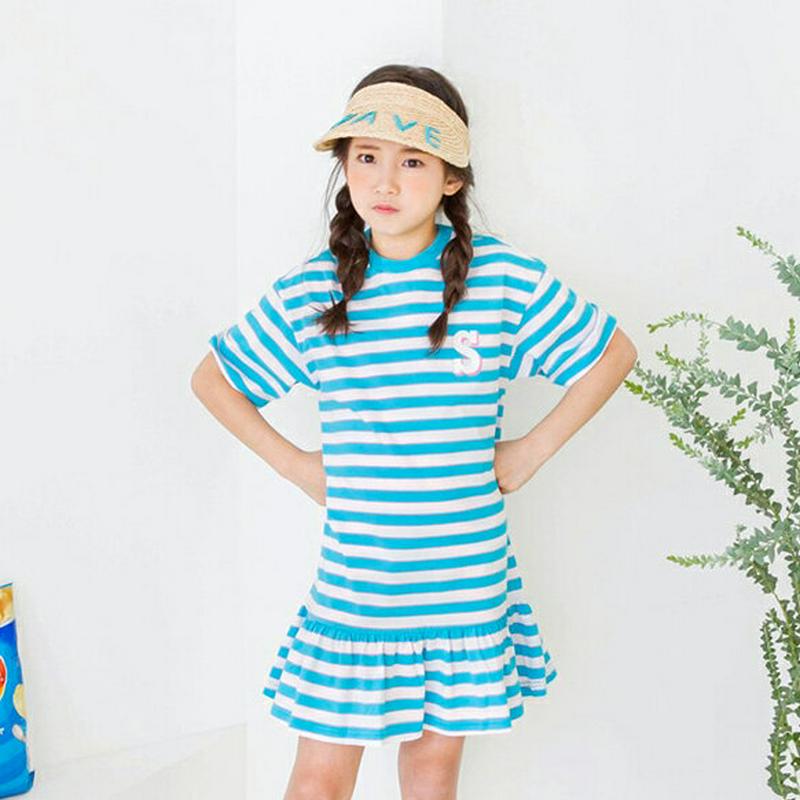 Sロゴフレアヘムボーダーワンピース・p002539 キッズ【3~8才】【ops】【ワンピース ミディ丈 ミディワンピース ボーダ