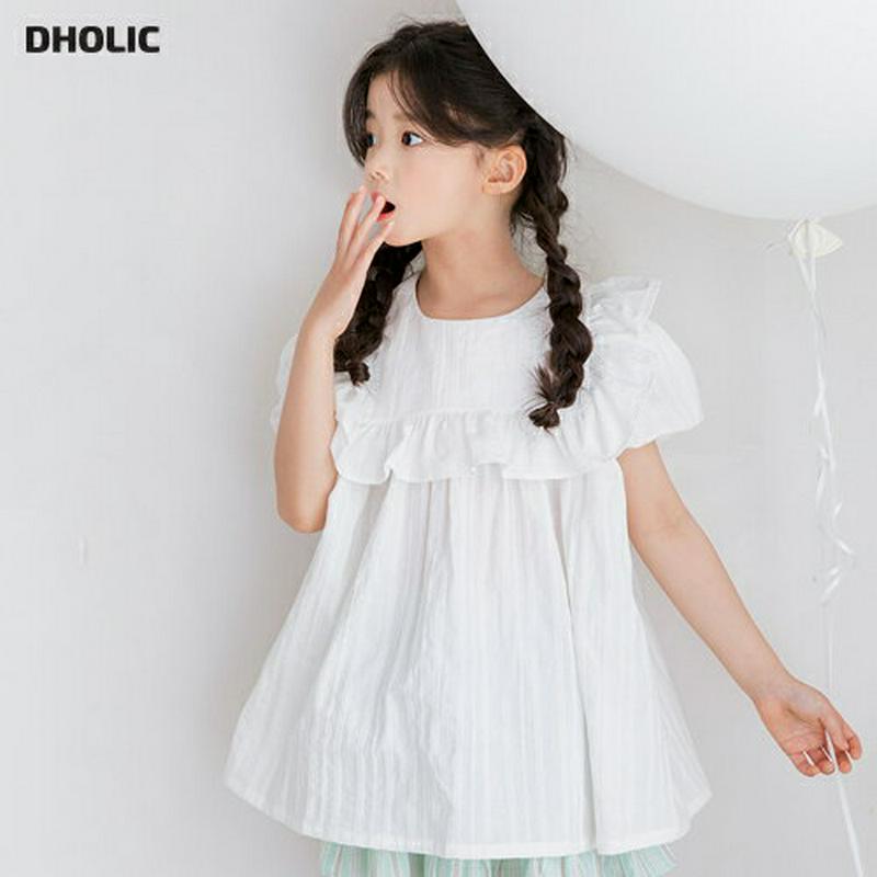 フリルボックスカラーブラウス・p002514 キッズ【3~8才】【bl】【トップス ブラウス 半袖 フリル ガーリー 可愛い か