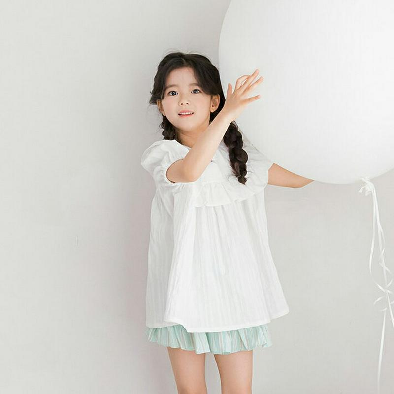 フリルボックスカラーブラウス・p002514 キッズ【3~8才】【bl】【トップス ブラウス 半袖 フリル ガーリー 可愛い か