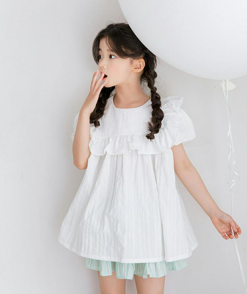 フリルボックスカラーブラウス・p002514 キッズ【3~8才】【bl】【トップス ブラウス 半袖 フリル ガーリー 可愛い か