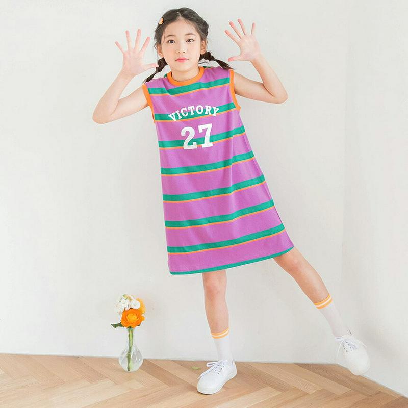 配色ボーダーレタリングワンピース・p002523 キッズ【3~8才】【ops】【ワンピース ミディ丈 ミディワンピース ボーダー