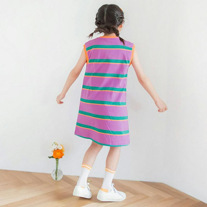 配色ボーダーレタリングワンピース・p002523 キッズ【3~8才】【ops】【ワンピース ミディ丈 ミディワンピース ボーダー