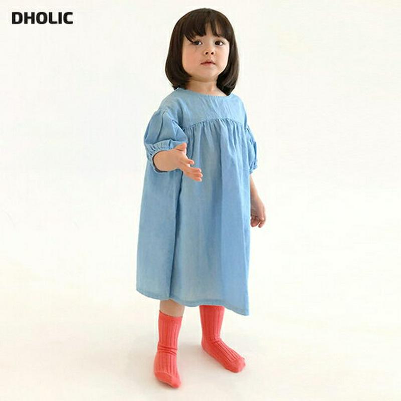 【新作10%OFF】タックスリーブデニムワンピース・u02967 キッズ【3~8才】【ops】【ワンピース ロング ロングワンピ