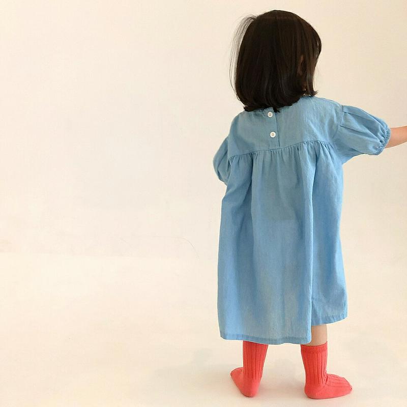 【新作10%OFF】タックスリーブデニムワンピース・u02967 キッズ【3~8才】【ops】【ワンピース ロング ロングワンピ