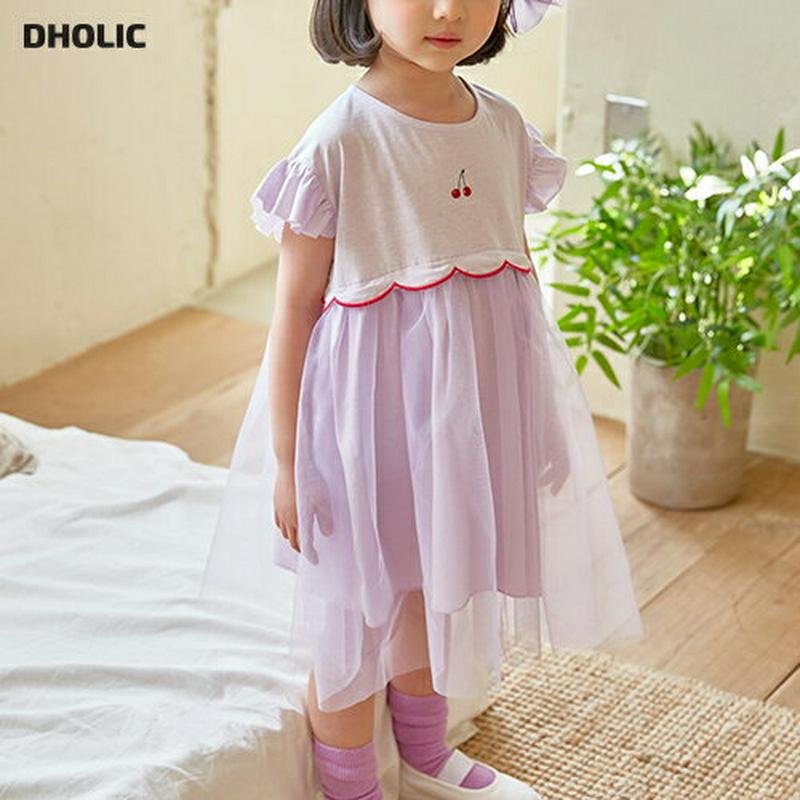 【新作10%OFF】Cherryチュール切替ワンピース u02887 キッズ 【3~8才】【ops】【韓国 ファッション ワンピ