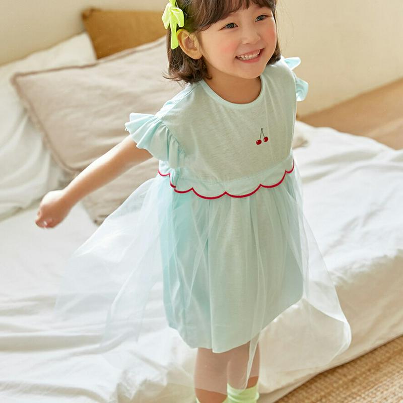 【新作10%OFF】Cherryチュール切替ワンピース u02887 キッズ 【3~8才】【ops】【韓国 ファッション ワンピ