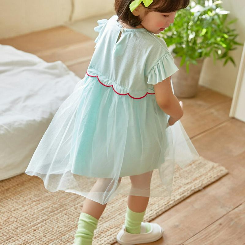 【新作10%OFF】Cherryチュール切替ワンピース u02887 キッズ 【3~8才】【ops】【韓国 ファッション ワンピ