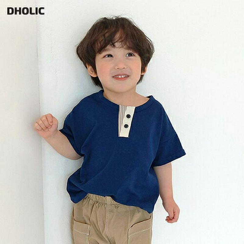 【新作10%OFF】配色ボタンネックTシャツ・u02956 キッズ【3~8才】【tops】【トップス Tシャツ 半袖 ハーフスリ