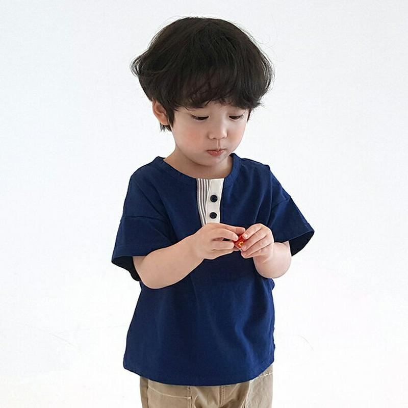 【新作10%OFF】配色ボタンネックTシャツ・u02956 キッズ【3~8才】【tops】【トップス Tシャツ 半袖 ハーフスリ