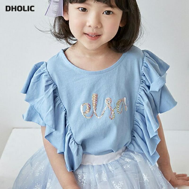 【新作10%OFF】袖ラッフルグリッターレタリングTシャツ u02900 キッズ 【3~8才】【tops】【韓国 ファッション 