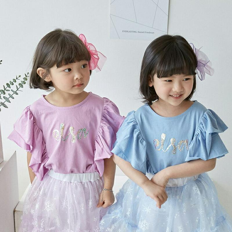 【新作10%OFF】袖ラッフルグリッターレタリングTシャツ u02900 キッズ 【3~8才】【tops】【韓国 ファッション 