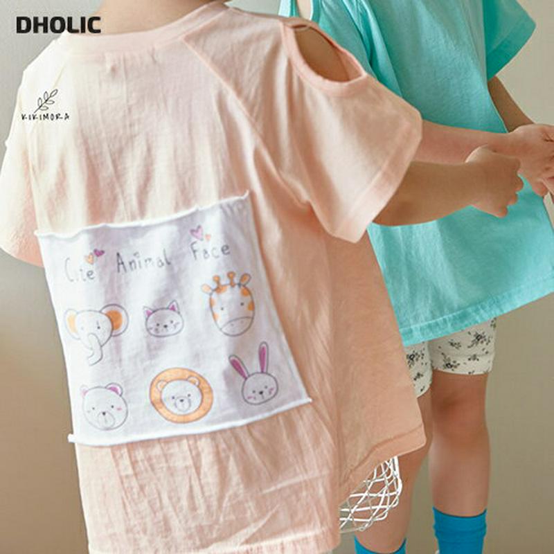 【新作10%OFF】アニマルプリントパッチTシャツ u02905 キッズ 【3~8才】【tops】【韓国 ファッション トップス