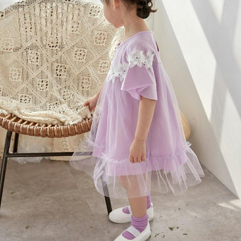 【新作10%OFF】フラワーレースチュールポイントワンピース u02897 キッズ 【3~8才】【ops】【韓国 ファッション 