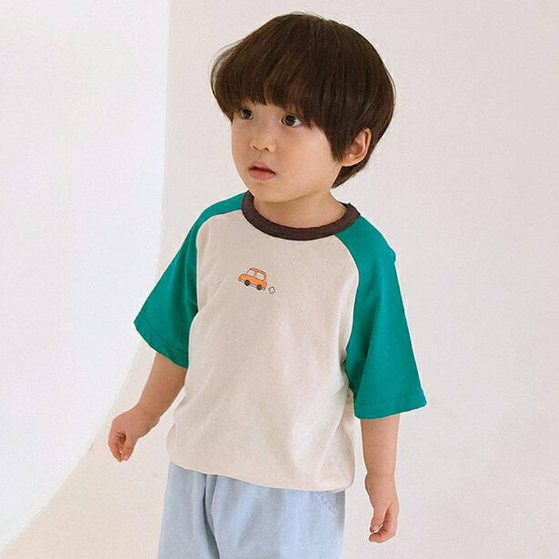 【新作10%OFF】ミニカー配色スリーブTシャツ・u02929 キッズ【3~8才】【tops】【トップス Tシャツ 半袖 ハーフ