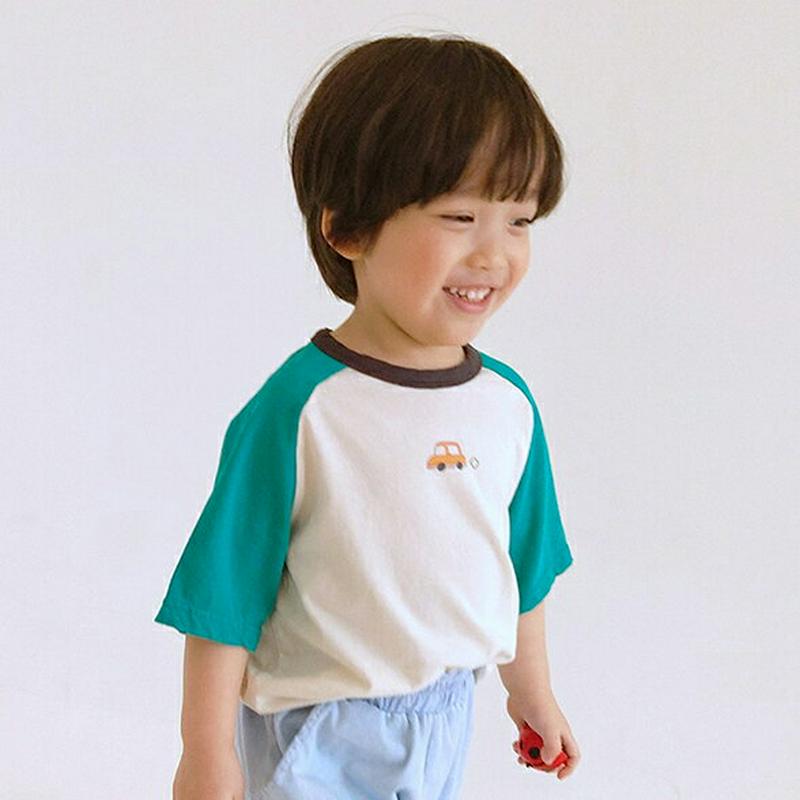 【新作10%OFF】ミニカー配色スリーブTシャツ・u02929 キッズ【3~8才】【tops】【トップス Tシャツ 半袖 ハーフ
