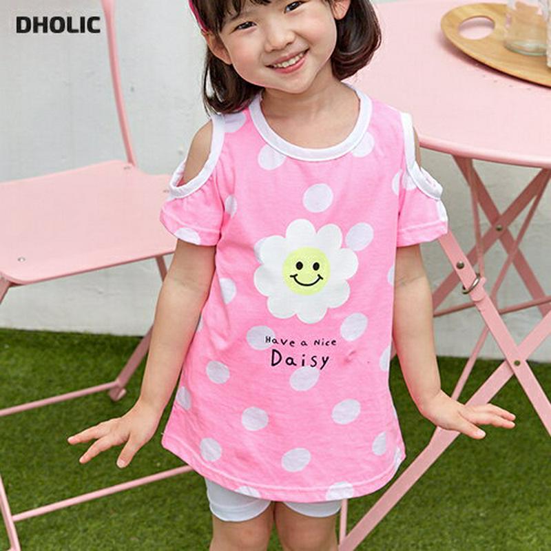 【新作10%OFF】オープンショルダードットフラワーTシャツ u02919 キッズ 【3~8才】【tops】【 トップス Tシャ