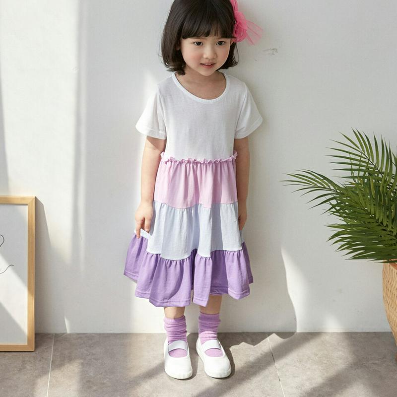 【新作10%OFF】配色ティアードワンピース u02907 キッズ 【3~8才】【ops】【韓国 ファッション ワンピース ロン