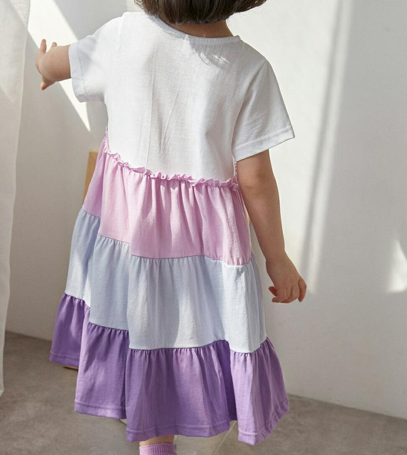【新作10%OFF】配色ティアードワンピース u02907 キッズ 【3~8才】【ops】【韓国 ファッション ワンピース ロン