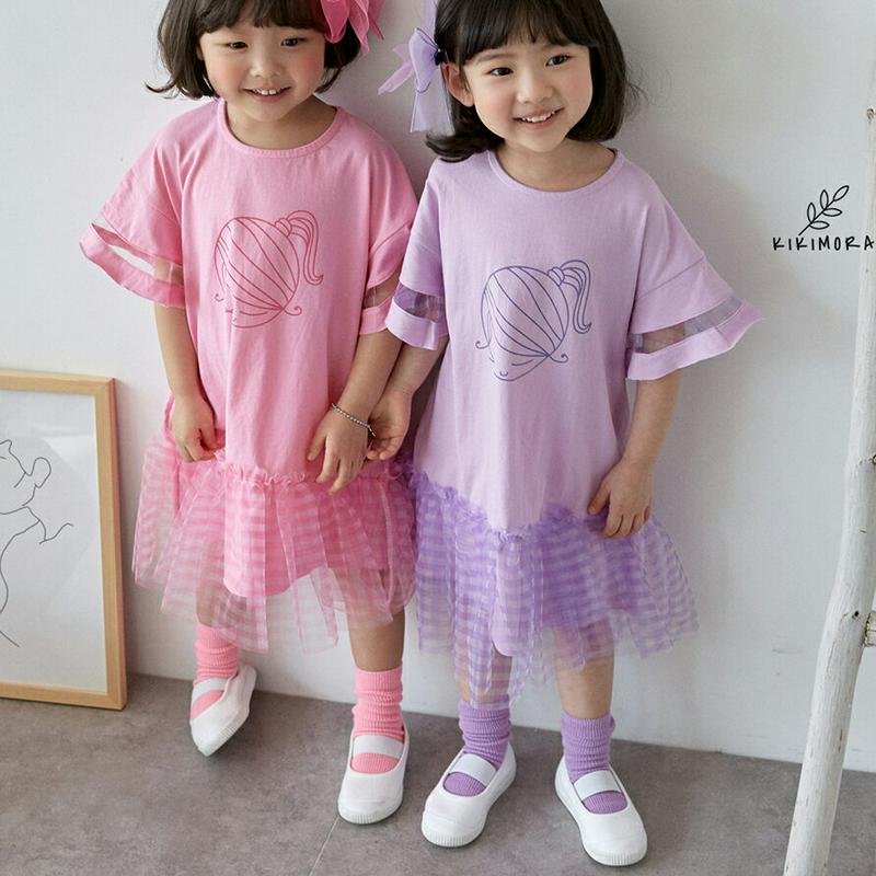 【新作10%OFF】シースルーチェックヘムプリントワンピース u02896 キッズ 【3~8才】【ops】【韓国 ファッション 