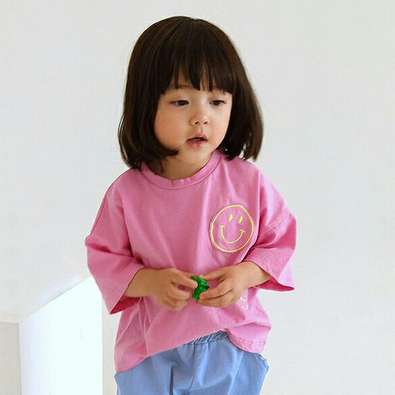 【新作10%OFF】スマイルパッチポイントTシャツ・u02925 キッズ【3~8才】【tops】【トップス Tシャツ 半袖 ハー