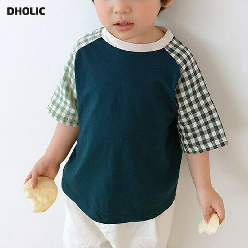 【新作10%OFF】バイカラーチェックスリーブTシャツ・u02927 キッズ【3~8才】【tops】【トップス Tシャツ 半袖 