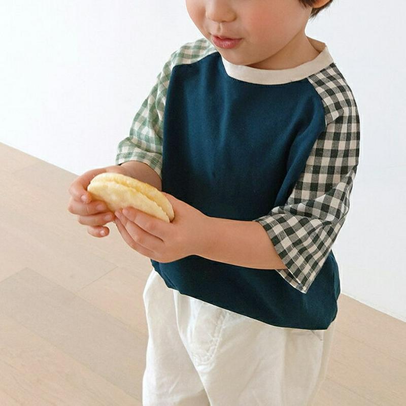 【新作10%OFF】バイカラーチェックスリーブTシャツ・u02927 キッズ【3~8才】【tops】【トップス Tシャツ 半袖 