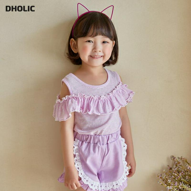 【新作10%OFF】フリルディテールボーダーTシャツ u02886 キッズ 【3~8才】【tops】【韓国 ファッション トップ