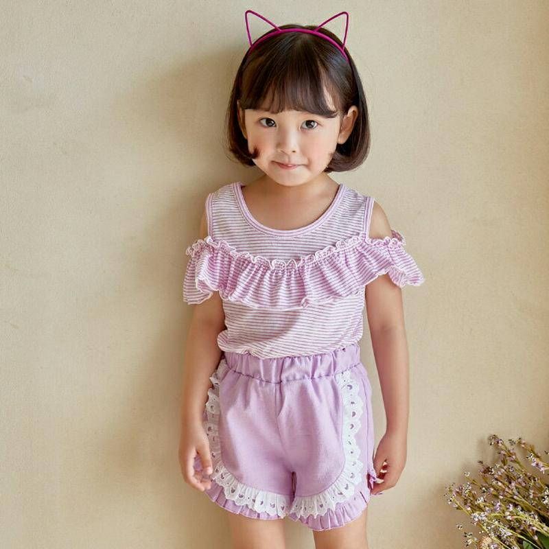 【新作10%OFF】フリルディテールボーダーTシャツ u02886 キッズ 【3~8才】【tops】【韓国 ファッション トップ