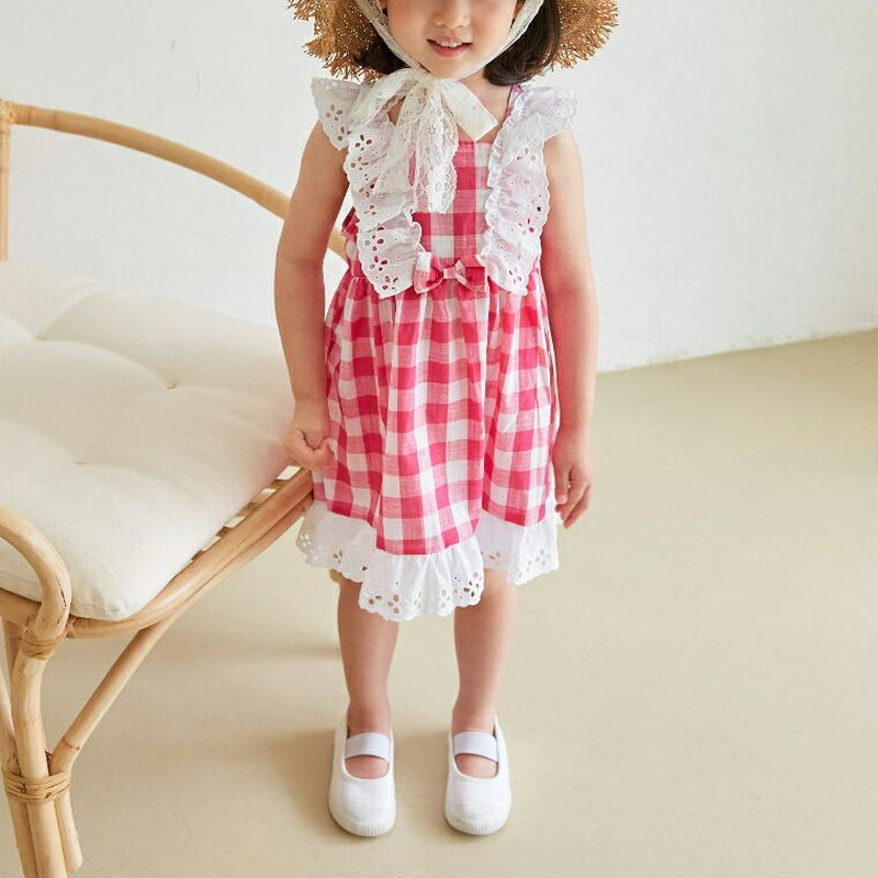 【新作10%OFF】パンチングレースチェックワンピース u02918 キッズ 【3~8才】【ops】【韓国 ファッション ワンピ