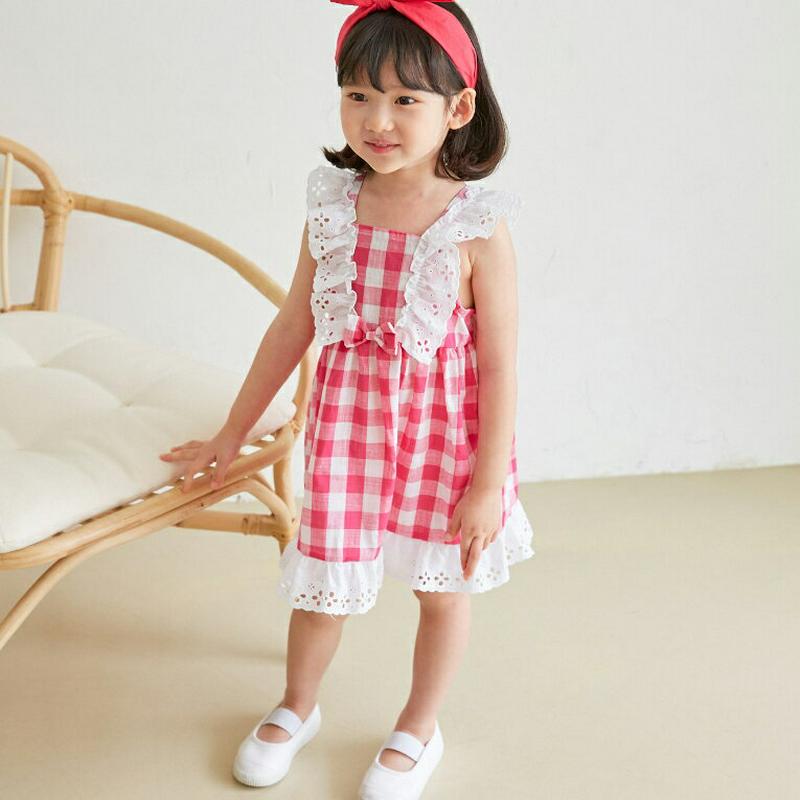【新作10%OFF】パンチングレースチェックワンピース u02918 キッズ 【3~8才】【ops】【韓国 ファッション ワンピ