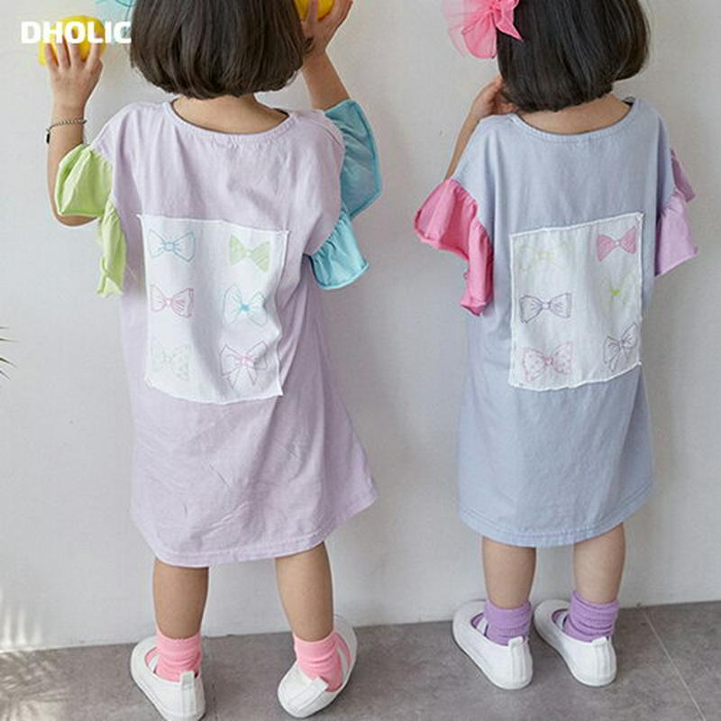 【新作10%OFF】リボンプリントパッチワンピース u02898 キッズ 【3~8才】【ops】【韓国 ファッション ワンピース